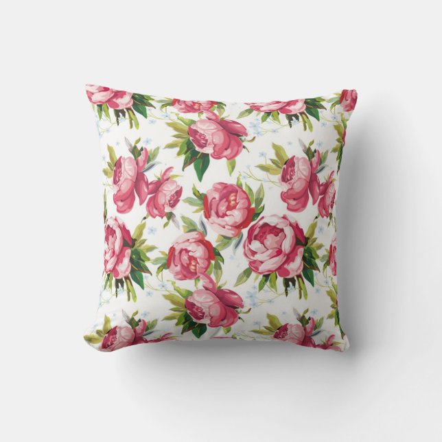 Coussin Rose floral et vert (Recto)