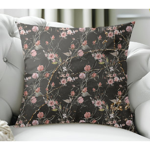 Coussin Rose floral moderne et élégant noir