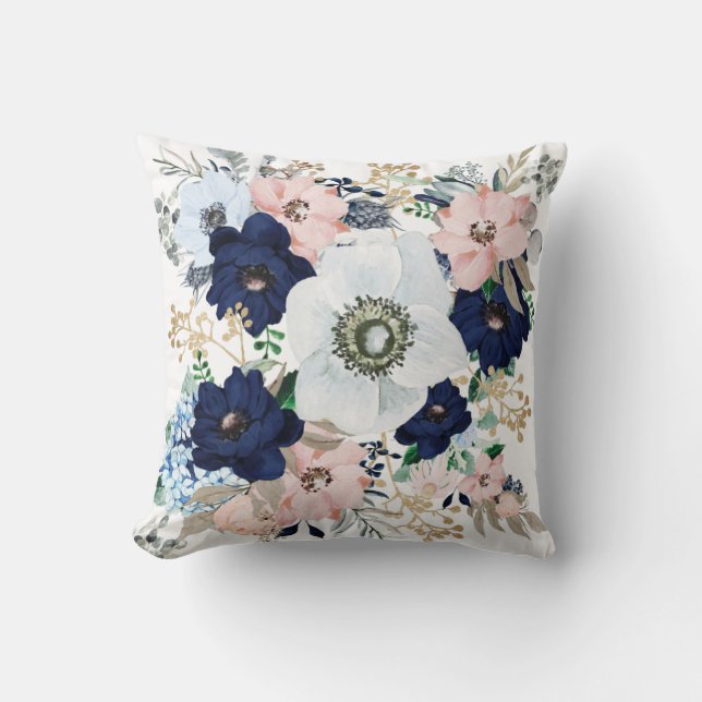 Coussin Rose floral Vintage bleu rose (Recto)