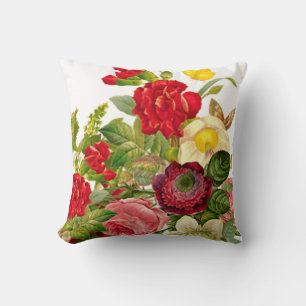 Coussin Rose Floral Vintage Élégant Art Rouge Noir