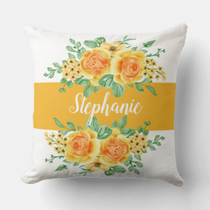 Coussin Rose florale orange jaune élégante personnalisée 