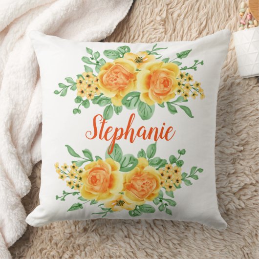 Coussin Rose florale orange jaune élégante personnalisée (Couverture)