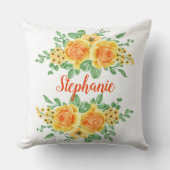 Coussin Rose florale orange jaune élégante personnalisée (Recto)