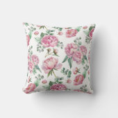 Coussin Rose Foncé Floral et Feuillage d'Eucalyptus Aquare (Recto)