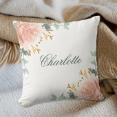Coussin Rose gold blush fleurs verdure nom écriture