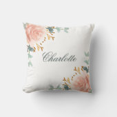 Coussin Rose gold blush fleurs verdure nom écriture (Recto)