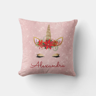 Coussin Rose Gold - Blush Pink Christmas Unicorn Monogramm