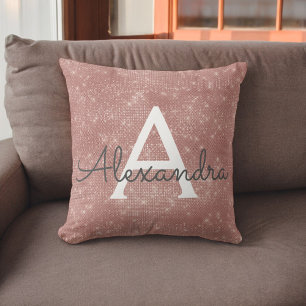 Coussin Rose Gold - Blush Pink Sparkor Nom du monogramme