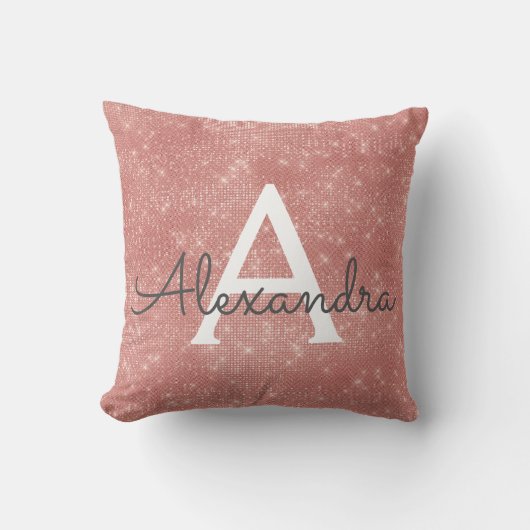 Coussin Rose Gold - Blush Pink Sparkor Nom du monogramme (Recto)