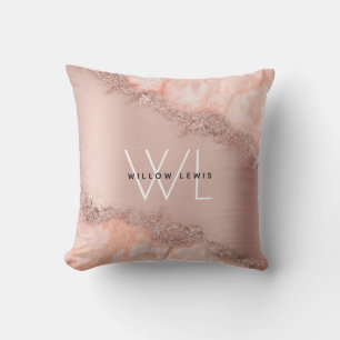 Coussin Rose Gold Blush rose Agate Géode Parties scintilla