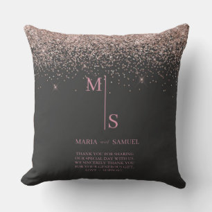 Coussin Rose Gold Blush Rose Argent Pailleté Script Person