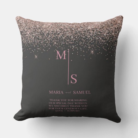 Coussin Rose Gold Blush Rose Argent Pailleté Script Person (Recto)