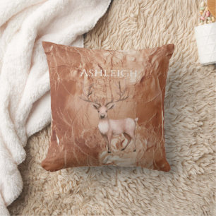 Coussin Rose Gold Blush Rose Boho Cerf Arbre