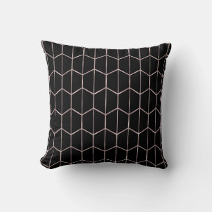 Coussin Rose Gold et Noir Chic Hexagone Géométrique Glam