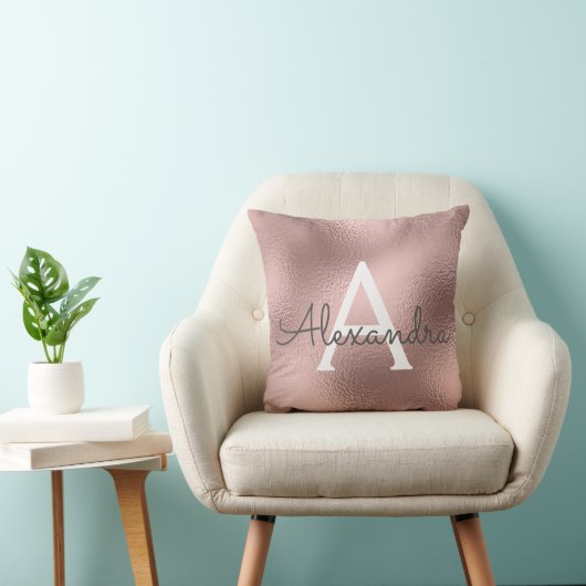 Coussin Rose Gold Foil Métogramme Nom et initiale (Chaise)