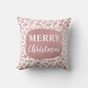 Coussin Rose Gold Foil & White Holly Noël de l'hiver de No