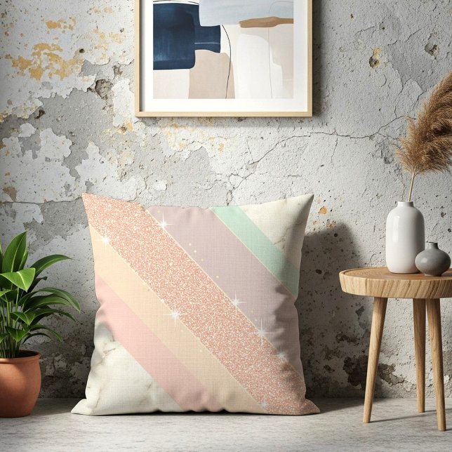 Coussin Rose Gold Glitter Pastel Marble Diagonal Stripes (Créateur téléchargé)