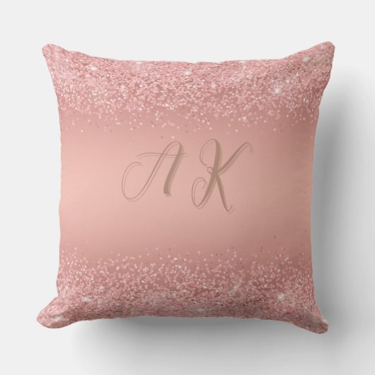 Coussin Rose Gold Luxe Élégant Monogramme à l'effet Paille (Recto)