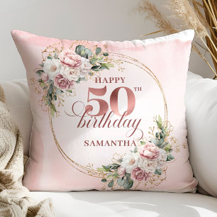 Coussin Rose Gold Luxueux Floral Végétal 50e Anniversaire