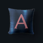 Coussin Rose Gold & Marine Blue Metallic Foil Monogramme<br><div class="desc">Blush Pink - Rose Gold et Navy Blue Faux Metallic Foil brossé Monogramme en Métal Nom et Coussin initial. La coussin est le cadeau idéal pour quelqu'un qui décorera sa chambre en or Rose et bleu nuit.</div>