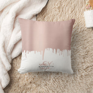 Coussin Rose Gold Métallisé Tendance Monogramme Gouttes