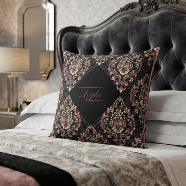 Coussin Rose Gold Moderne Damassé Et Paillettes (Créateur téléchargé)