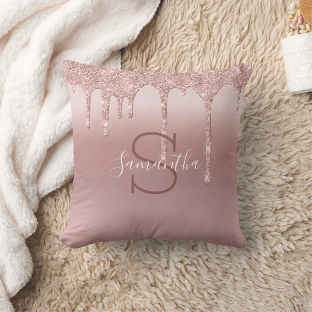 Coussin Rose Gold Monogramme Paillettes Goutte Fard Rose T (Couverture)