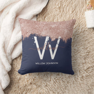 Coussin Rose Gold Navy Blue Girl Parties scintillant pouss