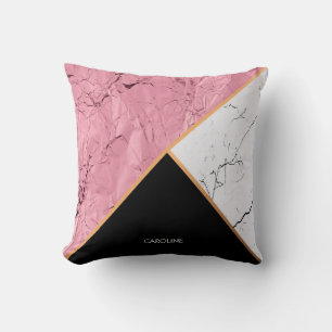 Coussin Rose Gold Noir et Motif Marbre blanc
