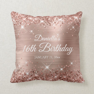Coussin Rose Gold Pailleté Anniversaire 16 Ans