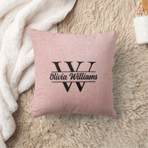 Coussin Rose Gold Pailleté Monogramme Étincelle Moderne