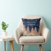 Coussin Rose Gold Pailleté Navy Blue Forêt Hivernale Mr et (Chaise)