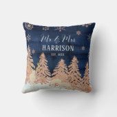 Coussin Rose Gold Pailleté Navy Blue Forêt Hivernale Mr et (Verso)