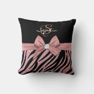 Coussin Rose Gold Parties scintillant Black Zebra Stripes