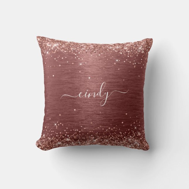 Coussin Rose Gold Parties scintillant brique Rouge brossé  (Recto)