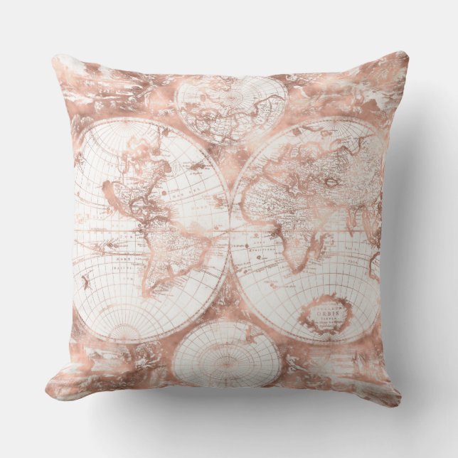 Coussin Rose Gold Pink MetParties scintillant Carte du mon (Recto)