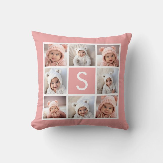 Coussin Rose Gold Rose - 8 Collage de photos et monogramme (Recto)
