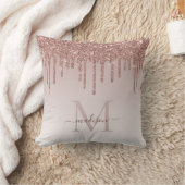 Coussin Rose Gold Rose Pailleté Glam Monogramme Script (Couverture)