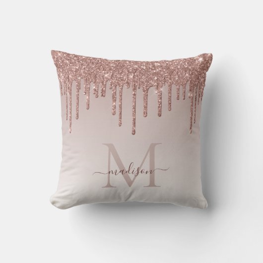 Coussin Rose Gold Rose Pailleté Glam Monogramme Script (Recto)