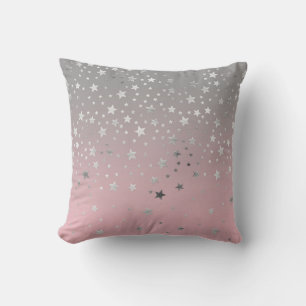 Coussin Rose Gris Argent Étoiles Féminin Ombre Tendance Mo