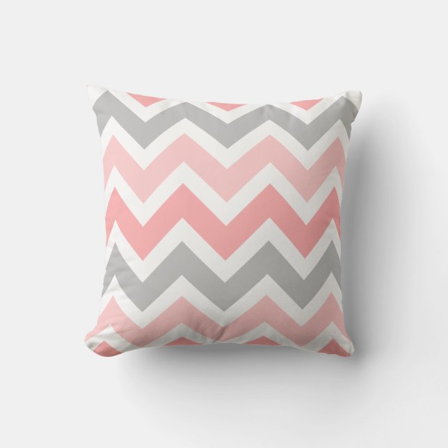 Coussin Rose, Gris, Blanc Zigzag Chevron Motif (Recto)