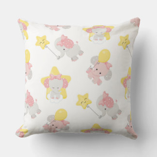 COUSSIN ROSE GRIS JAUNE BÉBÉ ÉLÉPHANTS LUNES ÉTOILES