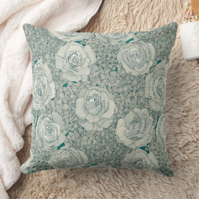 Coussin rose hydrangea floral pearl dark teal viridian (Couverture)