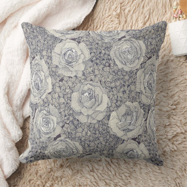 Coussin rose hydrangea floral pearl navy plum (Couverture)
