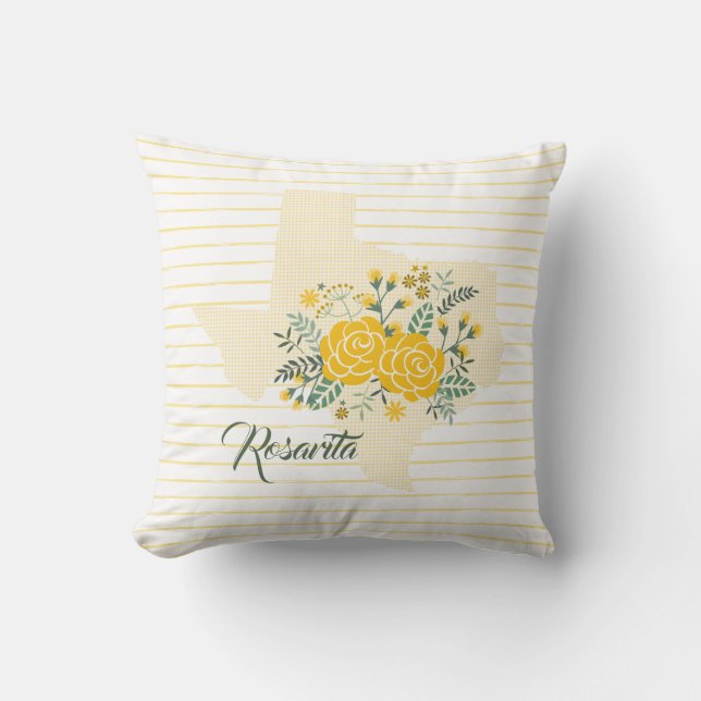 Coussin Rose jaune du Texas - En vichy Etat avec Rose (Recto)
