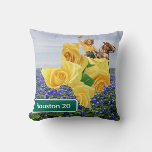 Coussin Rose jaune du Texas et cow-girl Houston de