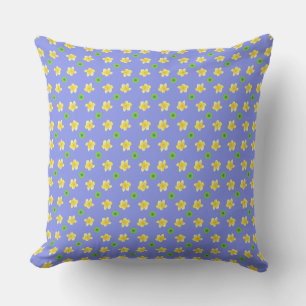 Coussin Rose jaune, Primroses sur Mauve, Pois verts