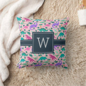 Coussin Rose | Joli Motif Dinosaure coloré Monogramme enfa (Couverture)