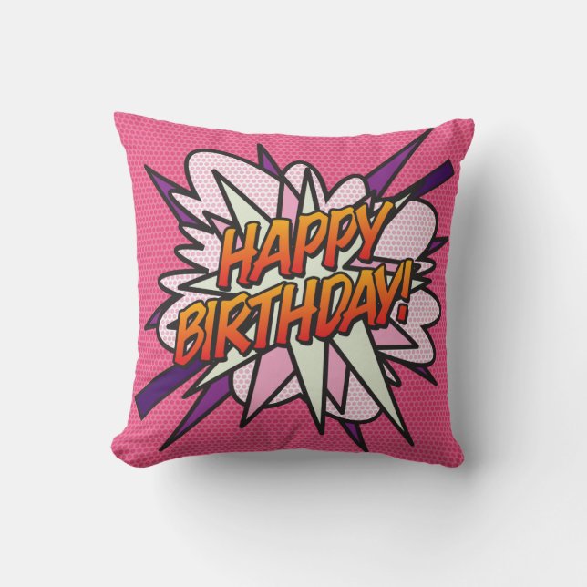 Coussin Rose Joyeux Anniversaire Moderne Fun Photo Livre C (Recto)