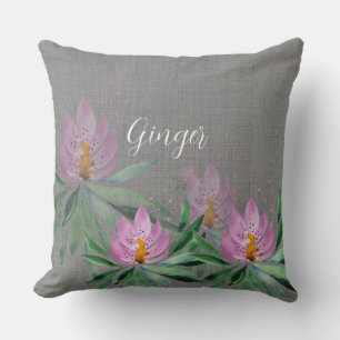 Coussin Rose Lilac Lotus Aquarelle Art Monogramme